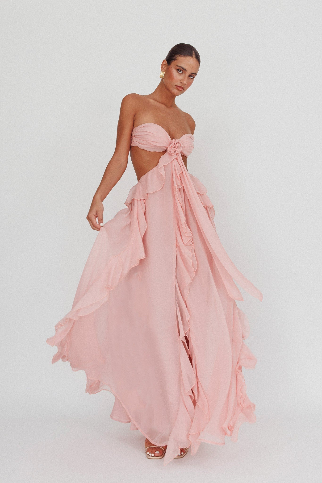 Chiffon | Cut-Out Ruffle Maxi Dress