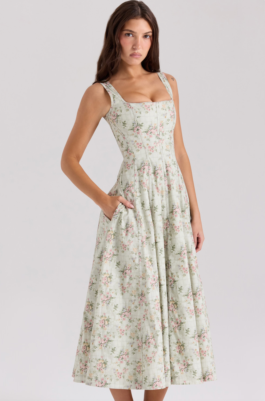 Andrea | Sage Floral Midi Dress