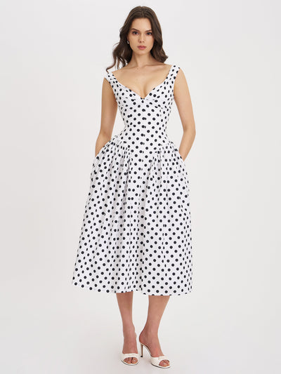 Lina | Playful Polka Cotton Midi