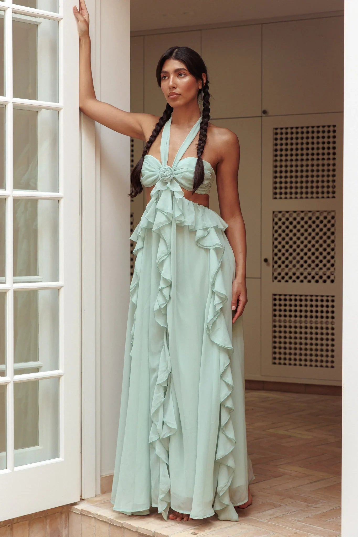 Chiffon | Cut-Out Ruffle Maxi Dress