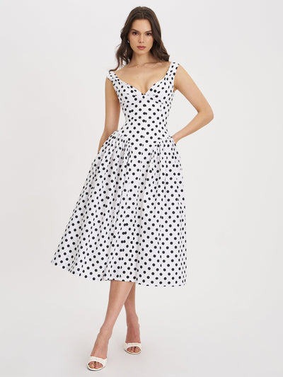Lina | Playful Polka Cotton Midi