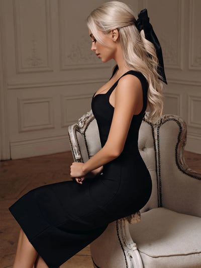 Celene | Sleek Black Strappy Midi