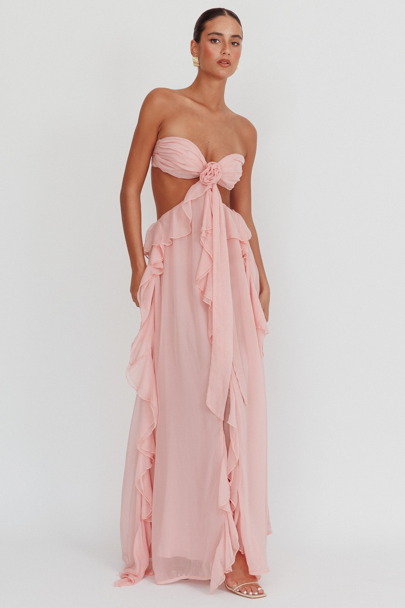 Chiffon | Cut-Out Ruffle Maxi Dress
