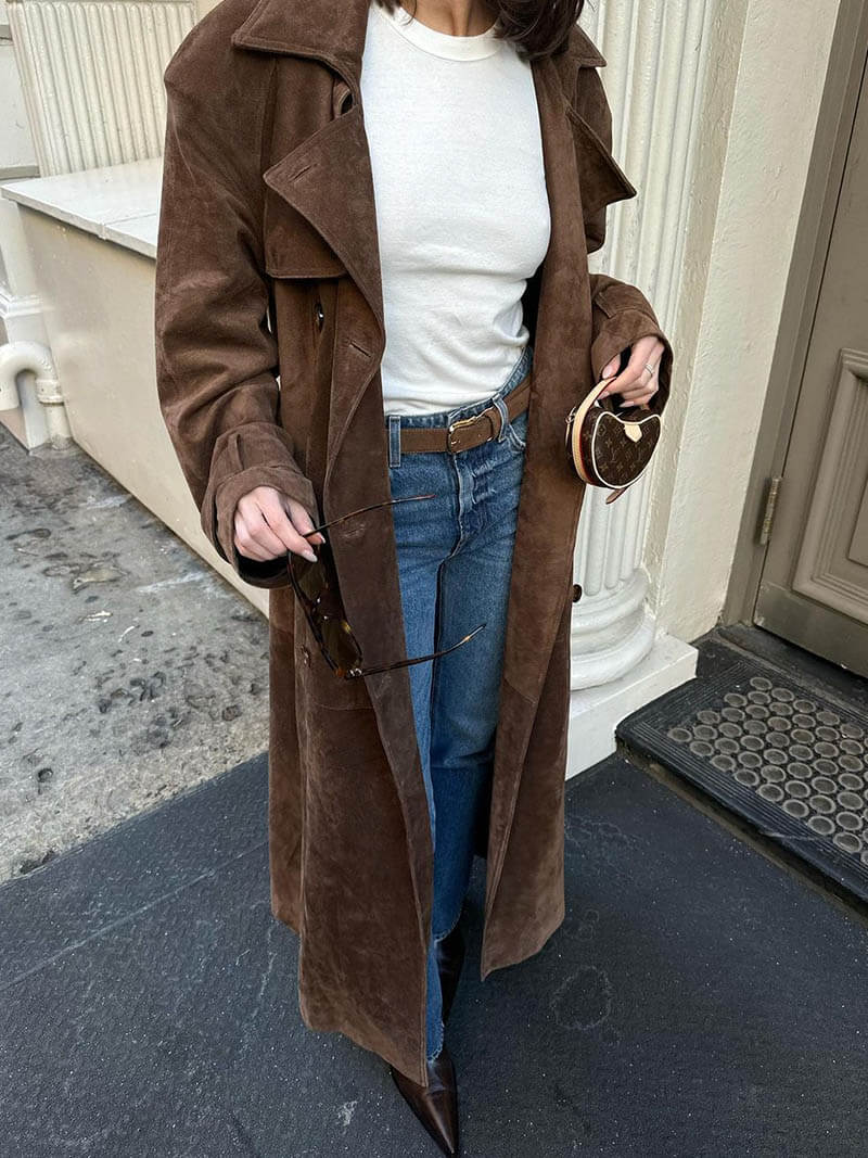 Anna - Suede Leather Trench Coat