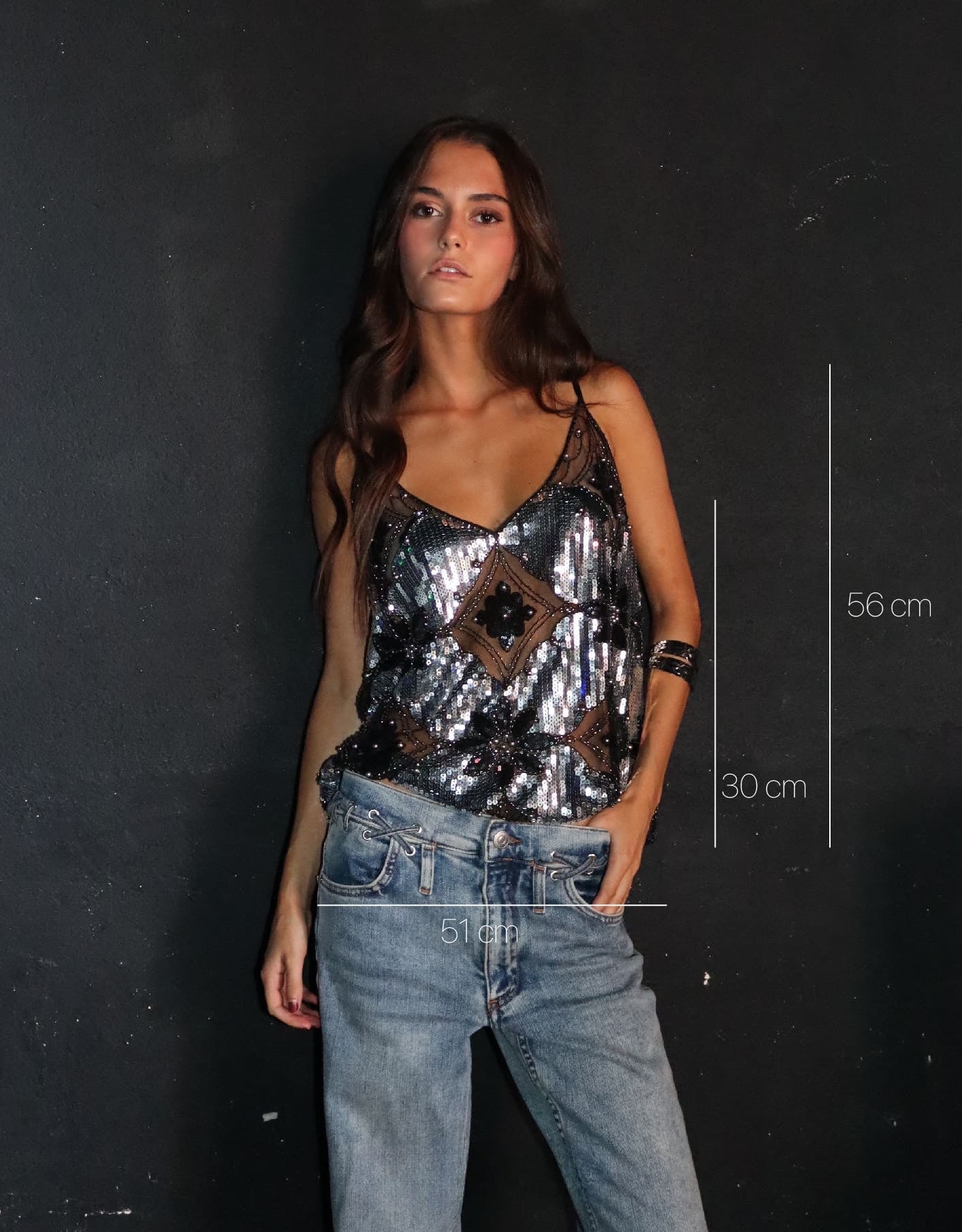 Venecia Embellished Top - Silver