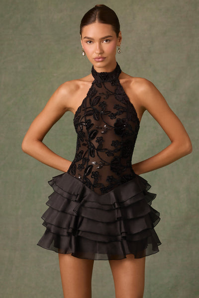 Kaia | Chic Ruffled Black Mini